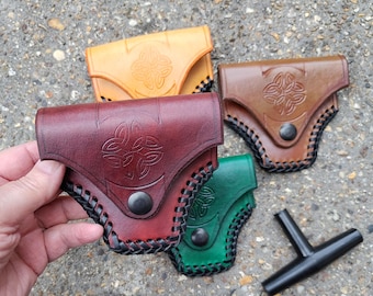 Handmade Leather Harp Tuning Key Case: Celtic Knot Embossed Pouch