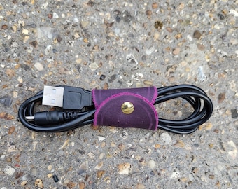 Leather cable tidy, data cable management, charging cable