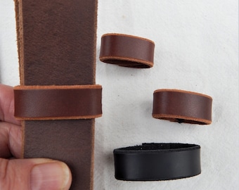 Replacement leather belt loops in black , brown or tan, two strap keepers, cut to fit, leather belt, handmade.