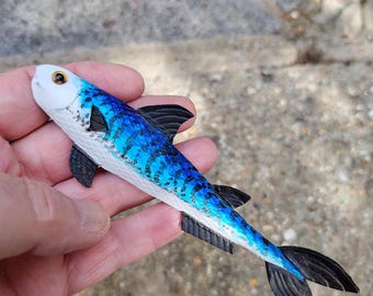 Handmade Leather Mackerel Sculpture: Beach House Decor