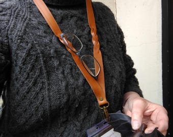 Handmade Leather Lanyard, multi function, for ID, specs, pens, keys etc