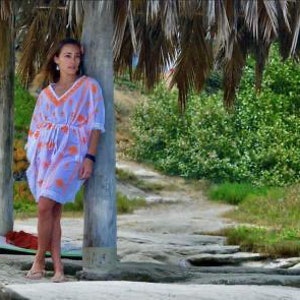 Mykonos Embroidered Tassel Kaftan in White / Orange image 6