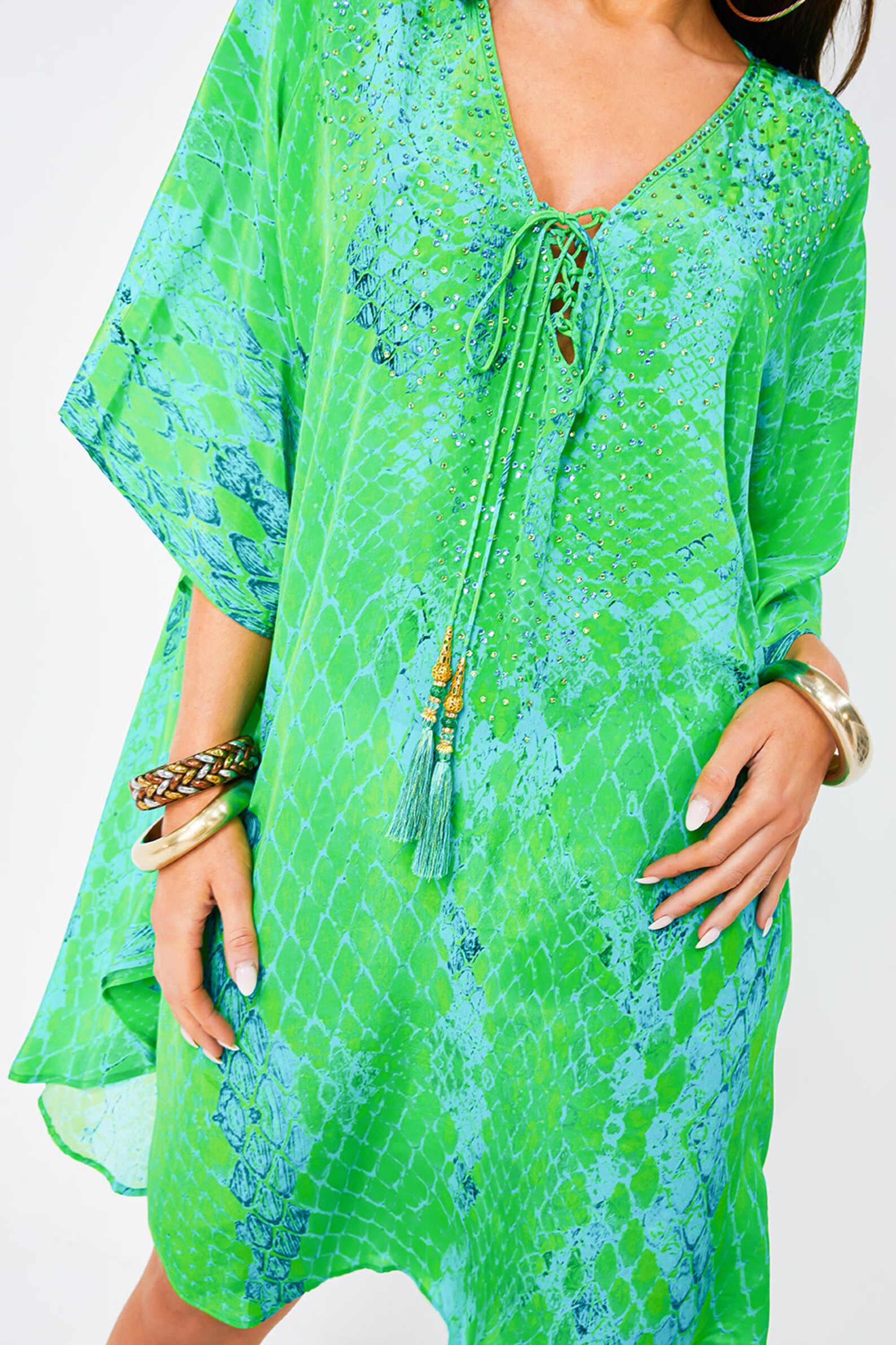 Kaa Tassel Kaftan in Lime Python Etsy UK