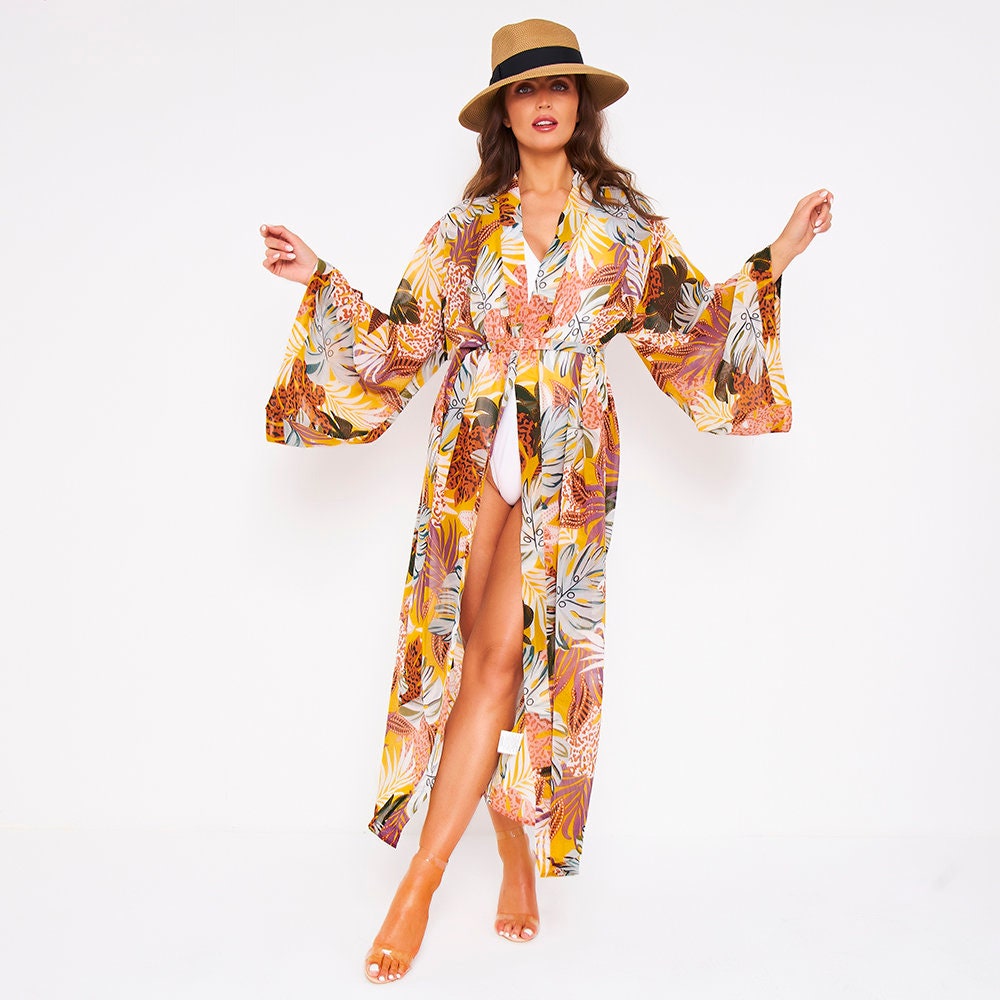 Niko Maxi Kimono in Leopard Palm | Etsy 