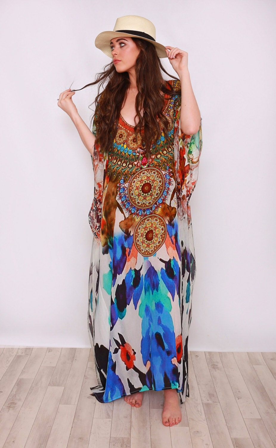 Ladies Maxi Kaftan Beach Cover Up Chic Maxi Dress Holiday Kaftan Ankle Lengthuk 16 Uk 18 Jasmin Maxi Multicolored V Neck Beach Dress