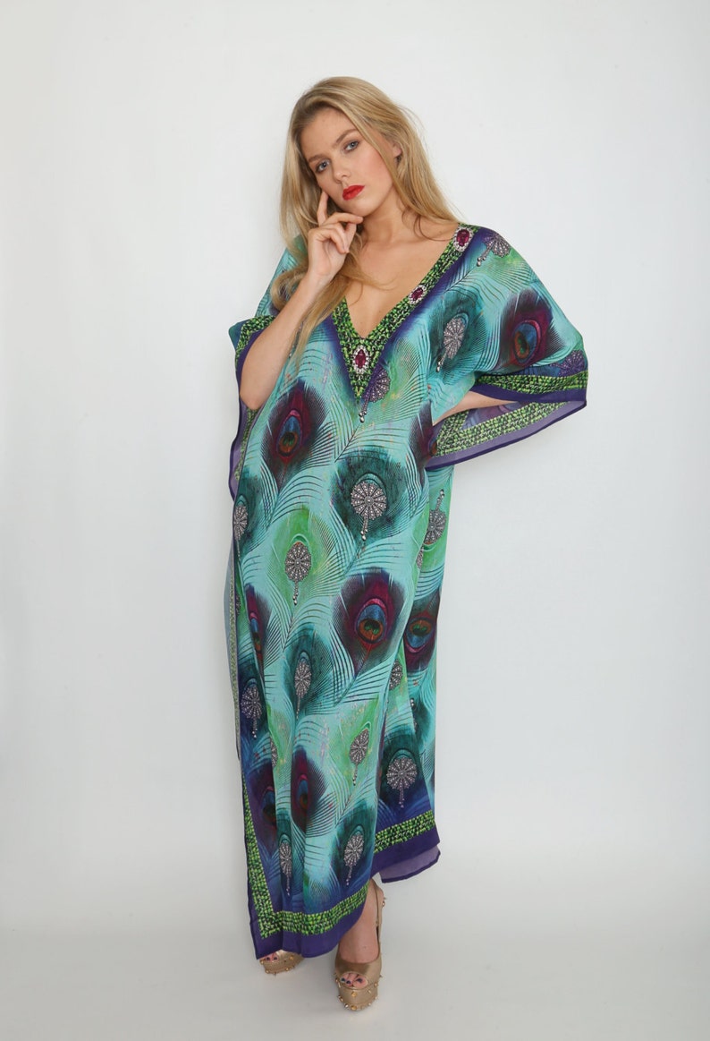 Dames Maxi Kaftan Silk Beach Cover Up Chic Maxi Dress & Etsy