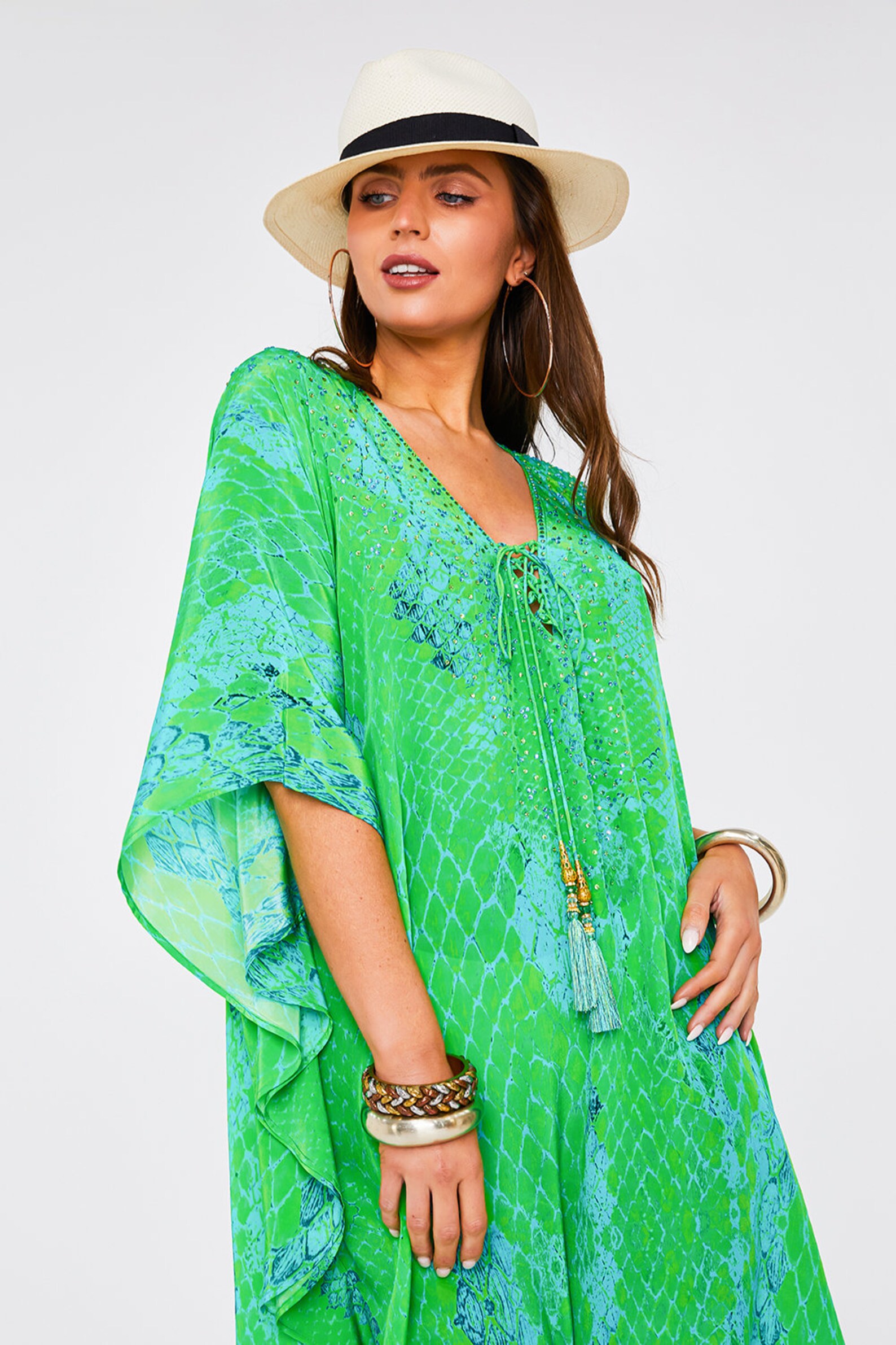 Kaa Tassel Kaftan in Lime Python Etsy UK