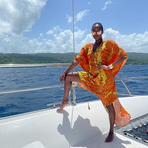 Kaa Tassel Maxi Kaftan in Orange Python