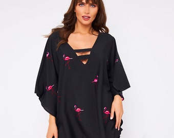 Estampado Bibi Flamingo negro Kaftan