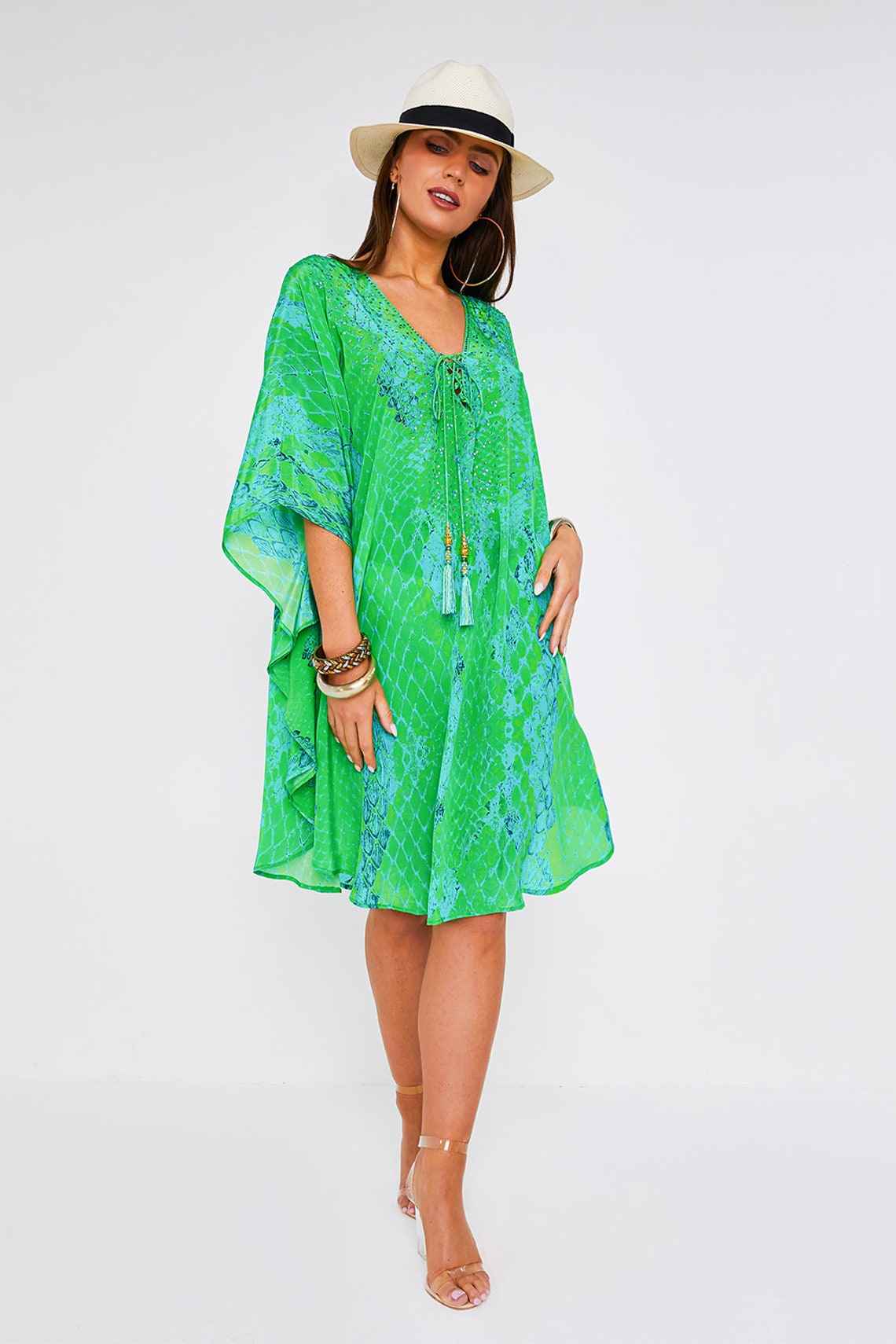 Kaa Tassel Kaftan in Lime Python Etsy UK