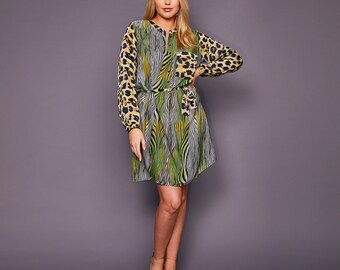 Lulu Shirt Dress in Leopard and Green Tiger