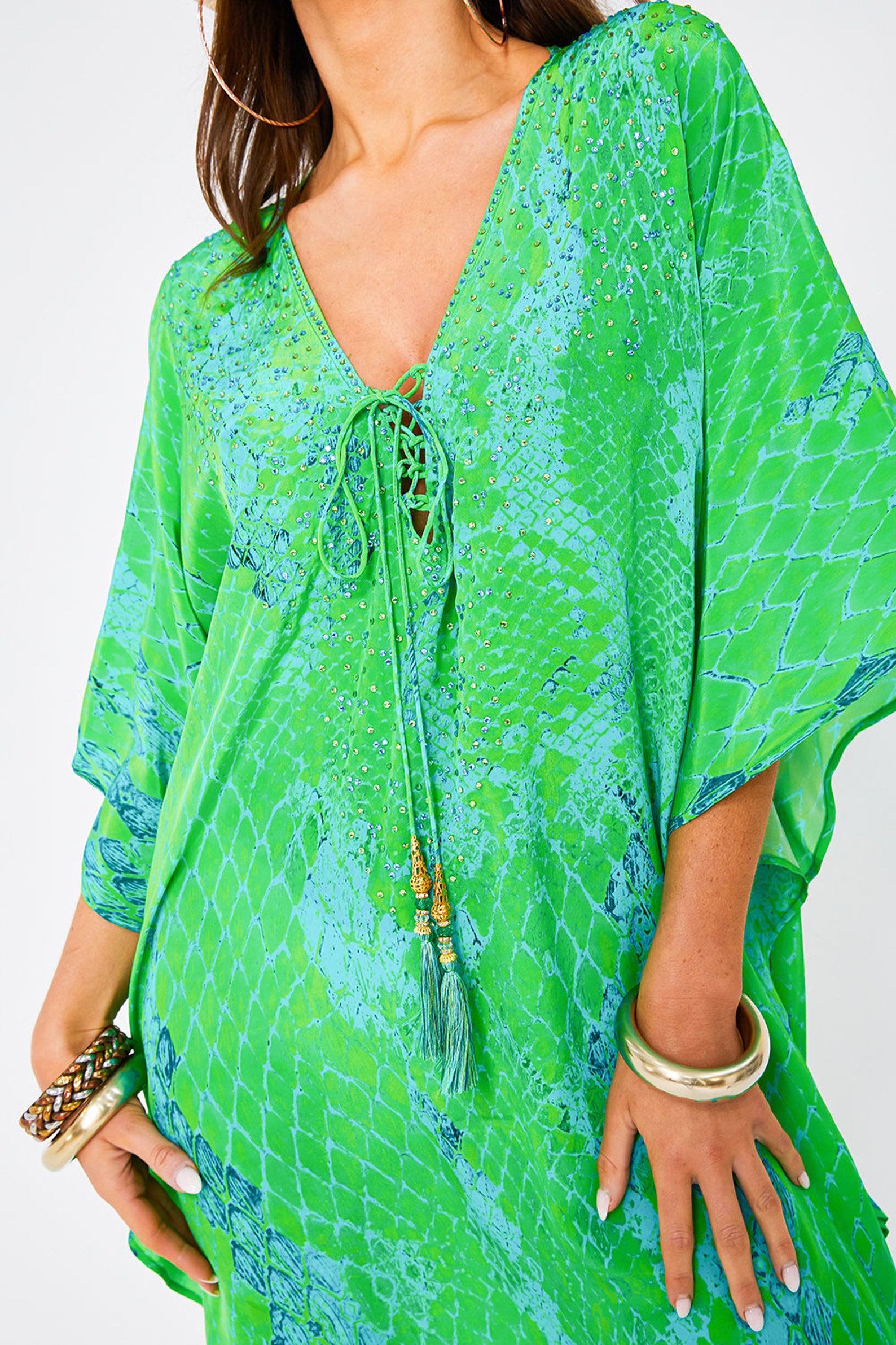Kaa Tassel Kaftan in Lime Python Etsy UK