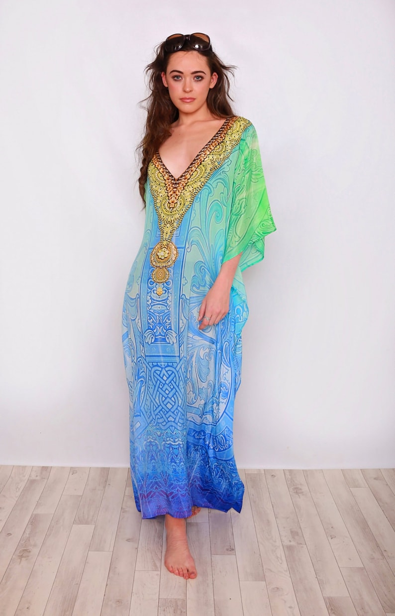 Ladies Maxi Kaftan Silk Beach Cover Up Chic Maxi Dress & Etsy