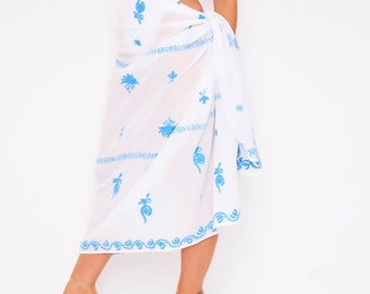 Embroidered Beach Sarong with Tassels