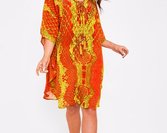 Kaa Tassel Kaftan in Orange Python