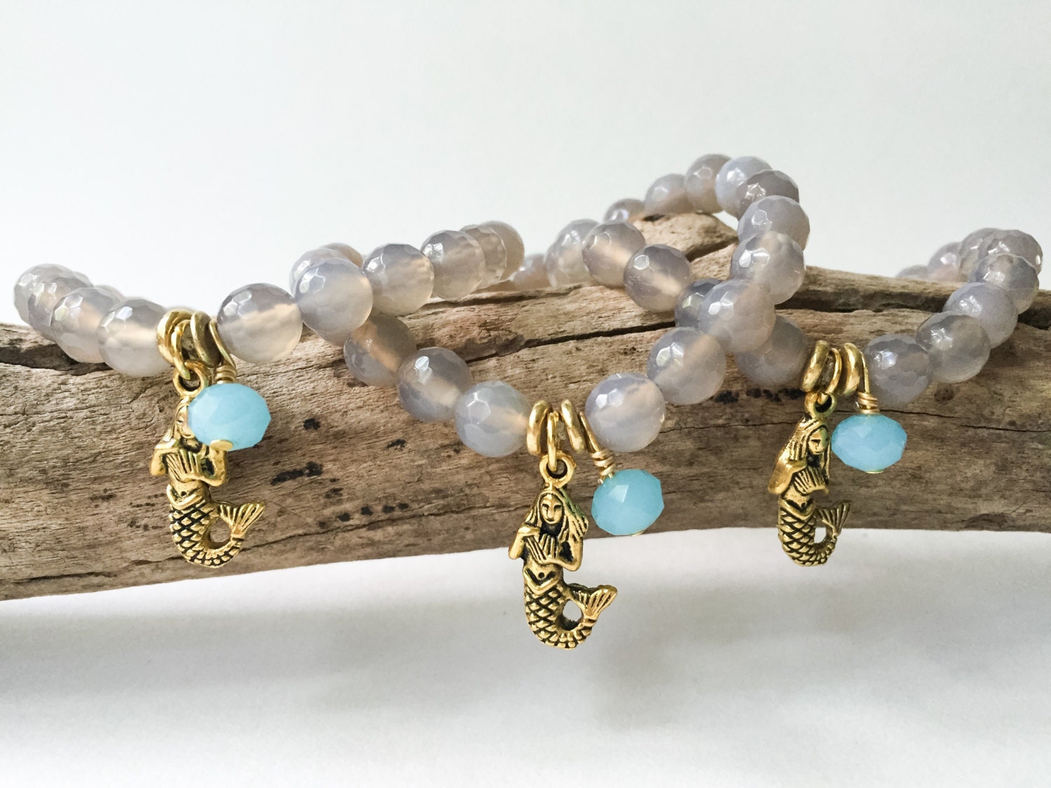 Mermaid Bracelet Beaded Stretch Bracelet Mermaid Charm Etsy