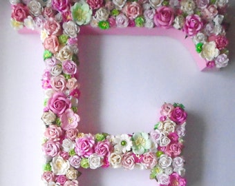 Custom Floral Letter Monogram Large 23" Flower Initial in Your Choice of Colors on Paper Mâché Base with Painted Sides