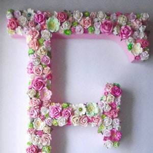 Custom Floral Letter Monogram Large 23&quot; Flower Initial in Your Choice of Colors on Paper Mâché Base with Painted Sides