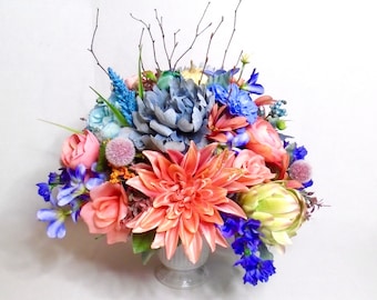 Silk Floral Centerpiece, Pedestal Centerpiece, Fall Table Arrangement, Silk Centerpiece, Autumn Centerpiece, Thanksgiving Floral, Fall Decor