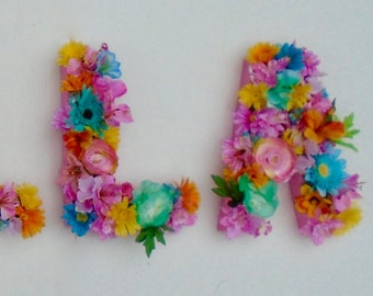Custom Silk Floral Letter Monogram Medium 12" Flower Initial in Your Choice of Colors in Paper Mâché Base.