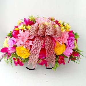 Cemetery Headstone Floral Saddle Arrangement, Cemetery Flowers, Memorial Saddle, Remembrance, Gravesite Flowers, Funeral Arrangement, RIP