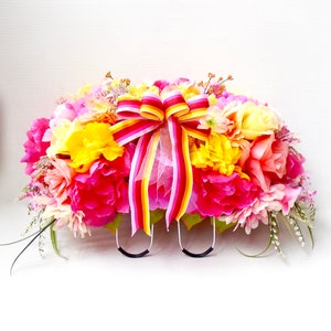 Cemetery Headstone Floral Saddle Arrangement, Cemetery Flowers, Memorial Saddle, Remembrance, Gravesite Flowers, Funeral Arrangement, Spring