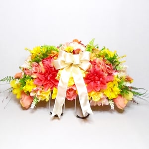 Cemetery Headstone Floral Saddle Arrangement, Cemetery Flowers, Memorial Saddle, Remembrance, Gravesite Flowers, Funeral Arrangement, RIP