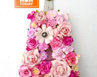 Custom Floral Letter Monogram - Paper Flower Initial in Your Color Choice on Paper Mâché Base