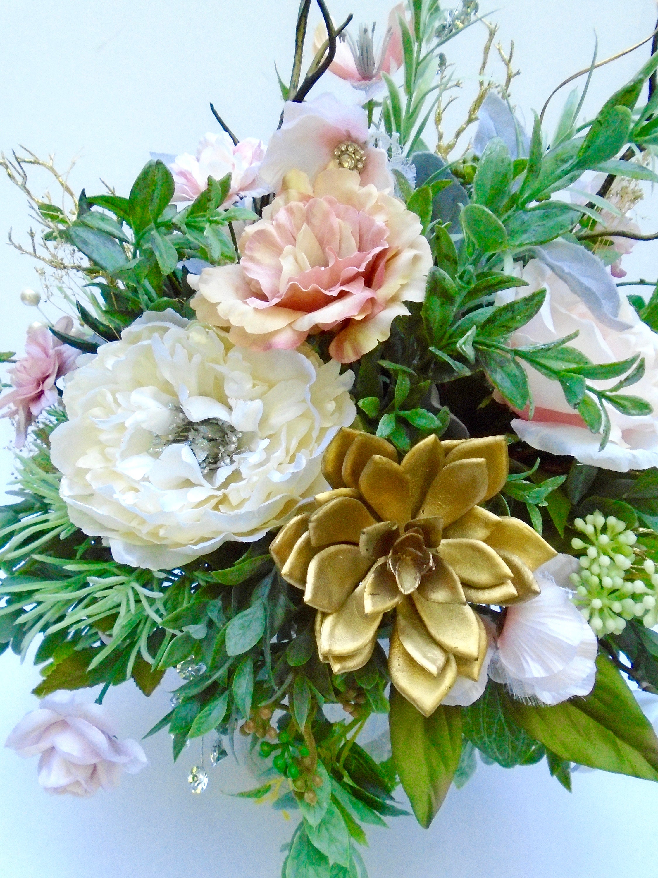 Silk Floral Centerpiece With Succulents Wedding Centerpiece Etsy