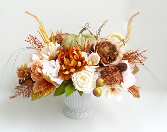 Silk Floral Centerpiece, Pedestal Centerpiece, Fall Table Arrangement, Silk Centerpiece, Autumn Centerpiece, Thanksgiving Floral, Fall Decor