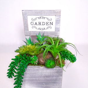Succulent Arrangement (Artificial) in Wooden Container, Table Centerpiece, Decorative Succulent Arrangement, Succulent Decor, Faux Succulent
