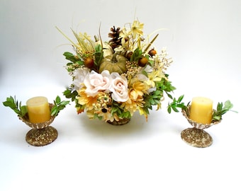Silk Floral Centerpiece Set, Silk Floral Arrangement, Fall Floral Arrangement, Fall Centerpiece, Home Decor, Thanksgiving Decor, Autumn,Fall
