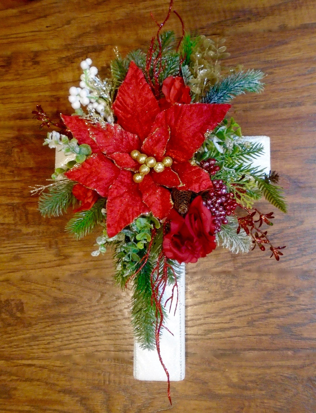 Christmas Cemetery Cross, Cemetery Cross, Floral Cemetery Arrangement