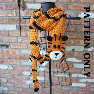 PATTERN: Crochet Tiger Scarf Pattern.  Inspired by Calvin and Hobbes. tiger scarf pattern, animal scarf pattern
