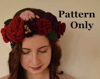 かぎ針編みのパターン 花冠のイヤーウォーマー、DIY、チュートリアル