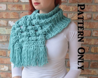 パターン：ケルト - かぎ針編みのカウルスカーフ。巨大なスカーフ、チャンキースカーフ、ケーブル編み、カウルスカーフ、かぎ針編みのカウル、巨大なカウル、チャンキーカウル