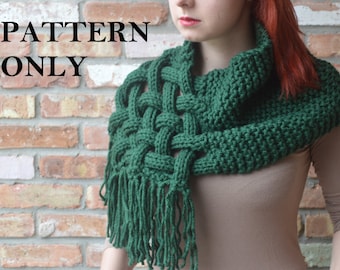 PATTERN: The Celtic - knit Woven Scarf, giant scarf, chunky knit scarf patter, cowl scarf, hooded scarf, knit scarf, cabled scarf, diy