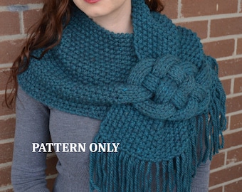 PATTERN: Misty Mornings - Celtic Knot Scarf.              chunky knit scarf patter, cowl scarf, celtic knot, knit scarf, cabled scarf, diy