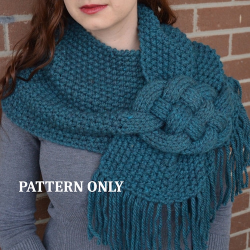 PATTERN Misty Mornings Celtic Knot Scarf. Chunky Knit Scarf Etsy