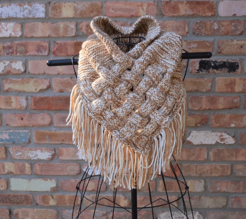 PATTERN: The Celtic knit Woven Scarf, giant scarf, chunky knit scarf patter, cowl scarf, hooded scarf, knit scarf, cabled scarf, diy image 5