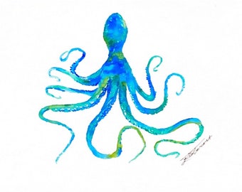 Blue Octopus  - Watercolor on Paper