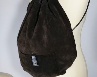 Gucci Rare Brown Suede Leather Vintage Unisex Drawstring Purse Backpack