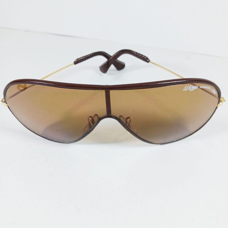 B&L Ray Ban Wings LEATHERS Sunglasses – Brown Shield – Original Case and Tag image 8