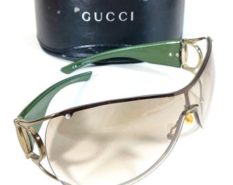 Gucci GG 2764S Brown/Green Silver Horse-bit Shield Sunglasses w/Case