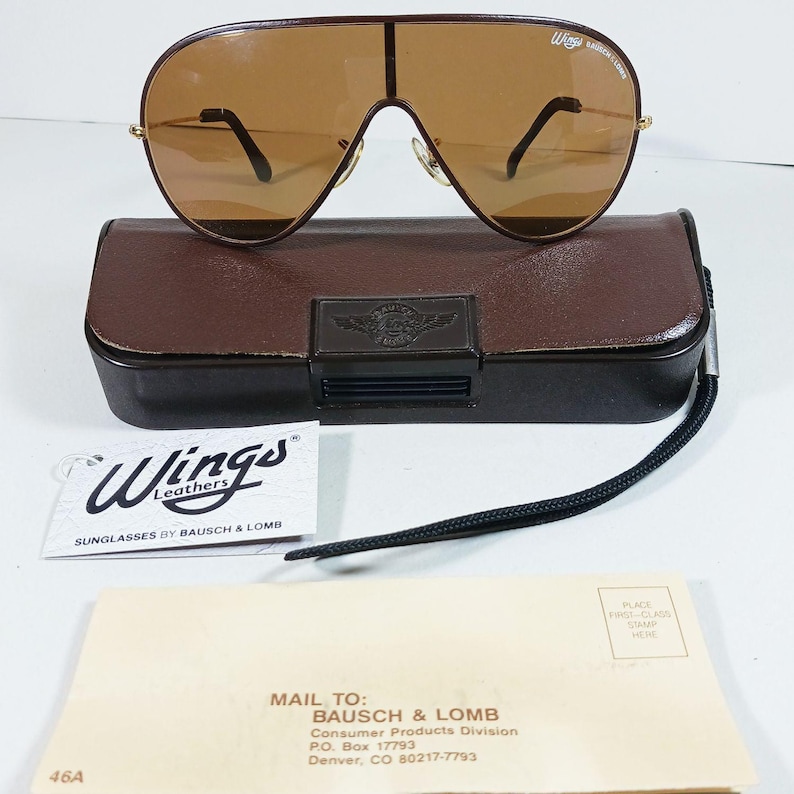 B&L Ray Ban Wings LEATHERS Sunglasses – Brown Shield – Original Case and Tag image 1