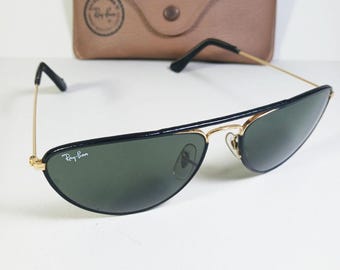 B&L Ray Ban W1565 Leathers VWAR Black/Green Lens RARE Sunglasses w/Case