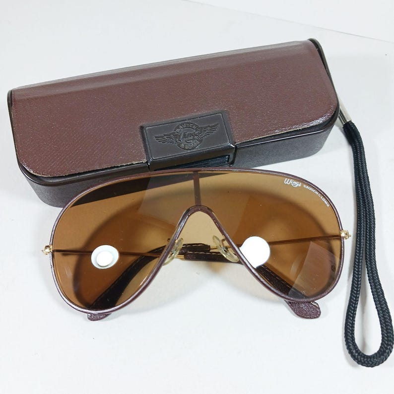 B&L Ray Ban Wings LEATHERS Sunglasses – Brown Shield – Original Case and Tag image 5