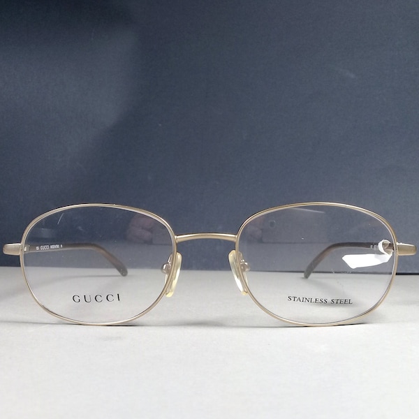 Gucci GG1629 9VD 135 Gold/Brown Oval Stainless Steel Eyeglasses Rx Frames