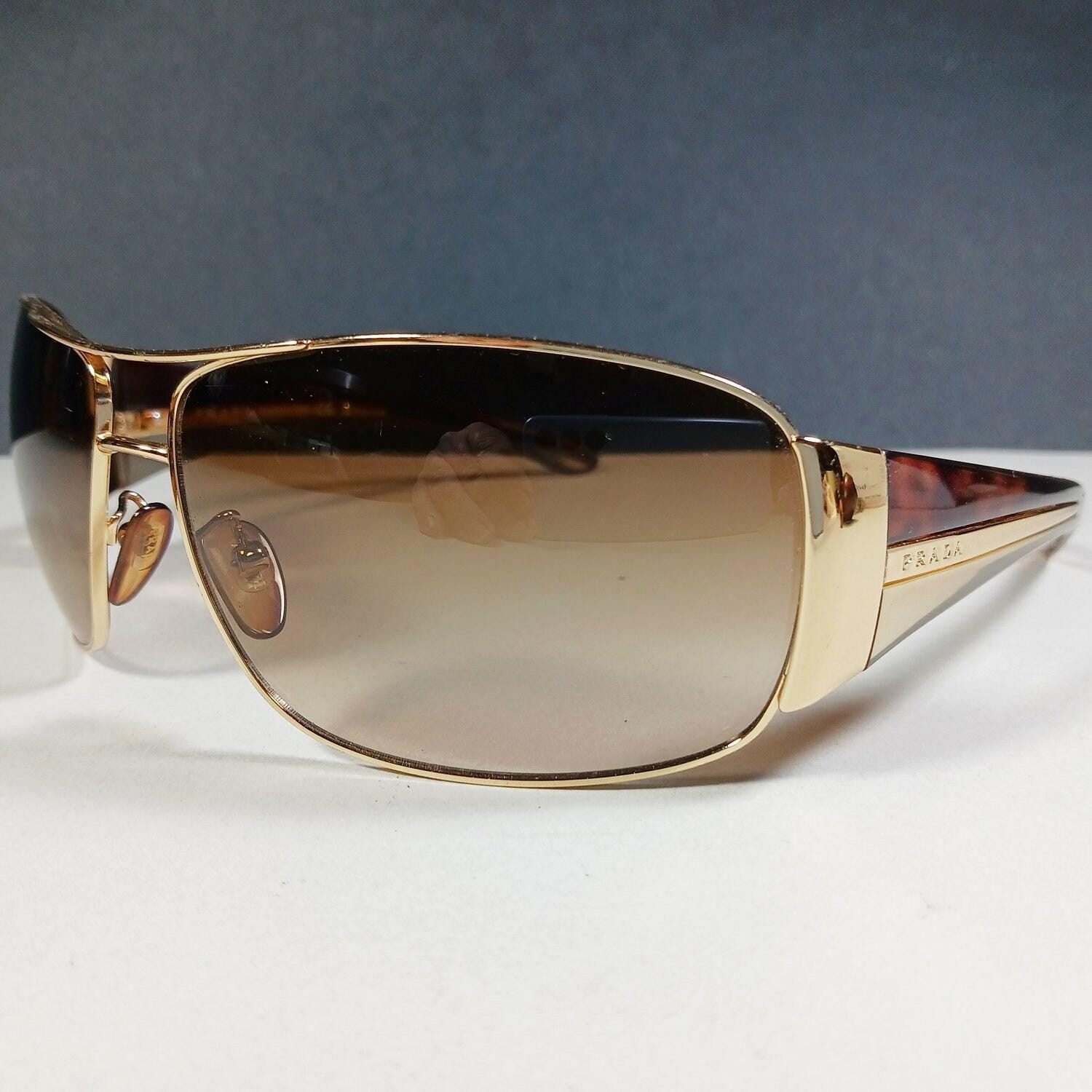 Prada SPR 74G 115 Gold clear brown Unisex Shield Sunglasses W case Etsy UK