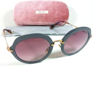 Miu Miu SMU 05Q Gray/Brown Gold-tone Oversize Round Sunglasses w/Case